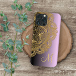 Custom Gold Mandala Art Pattern On Pink Purple Case-Mate iPhone Case<br><div class="desc">Contemporary faux shiny gold Mandala rosette pattern. With room to customize or personalize with monogram or initial of your choice. Beautiful, modern and cool cover for the trend-savvy and art-loving hip trendsetter, artsy motif lover who wants to protect their phone from dust and dirt, wear and tear. This design is...</div>