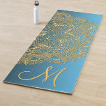 Custom Gold Mandala Art Pattern On Summer Sky Blue Yoga Mat<br><div class="desc">Beautiful contemporary faux shiny gold Mandala rosette pattern on a summer sky azure blue background. With room to customise or personalise with monogram or initial of your choice. Ornate, funky, modern and whimsical hipster design was created for the fancy and elegant artistic fashionista or artsy fashion diva, hip trendsetter, vintage...</div>