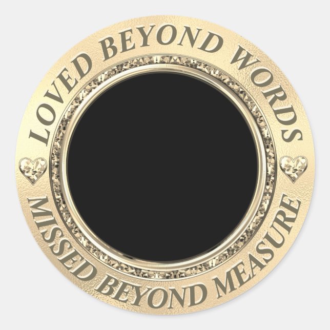 Custom Gold Memorial Photo Classic Round Sticker (Front)