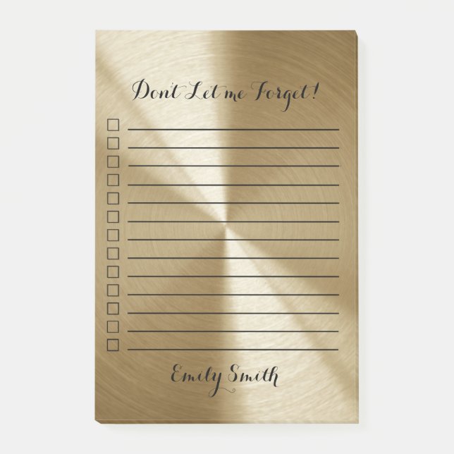 Custom Gold Metallic Lined To Do List Post-it Notes (Front)