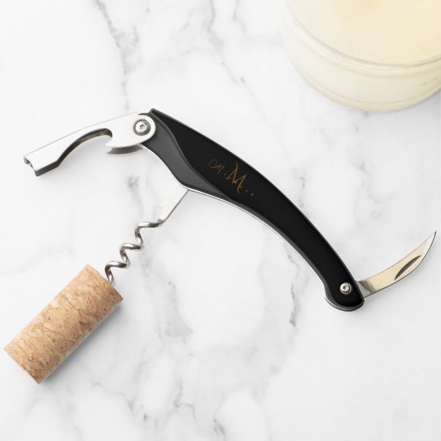 Custom Gold Monogram Corkscrew Elegant Wine Opener (Front)
