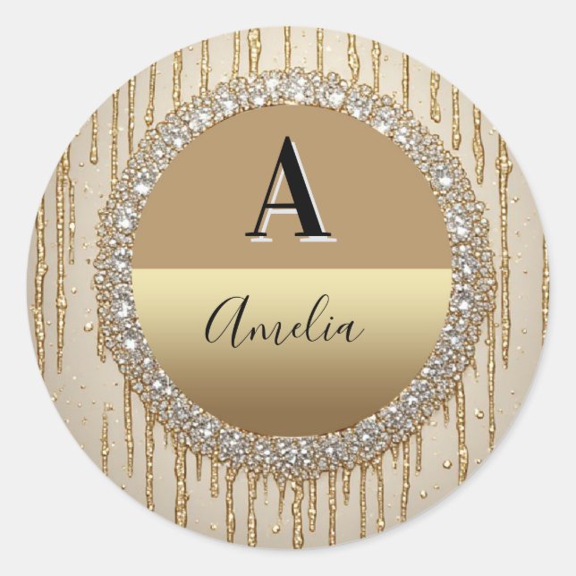 Custom Gold Monogram Gift For Wedding And Events Classic Round Sticker (Front)