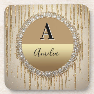 Custom Gold Monogram Gift For Wedding And Events Coaster