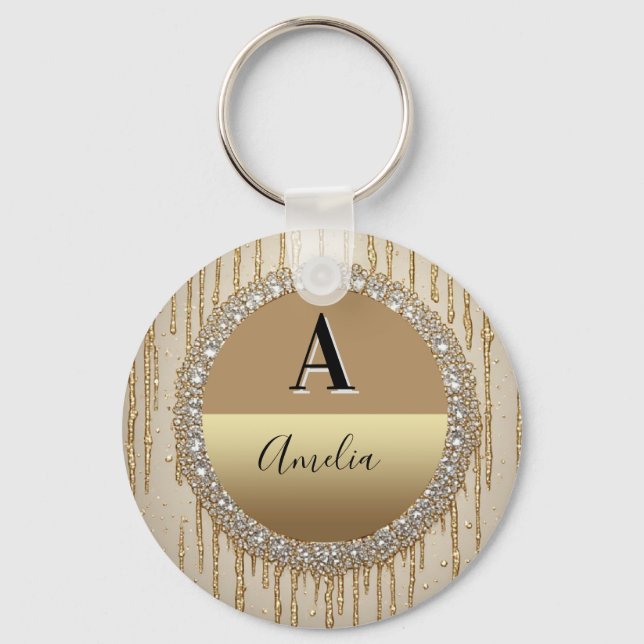 Custom Gold Monogram Gift For Wedding And Events Key Ring (Front)