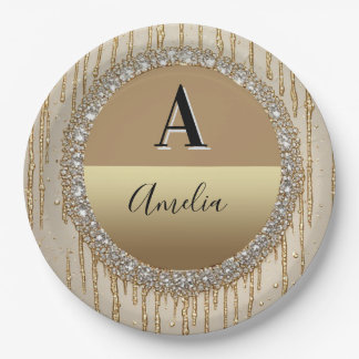 Custom Gold Monogram Gift For Wedding And Events Paper Plate