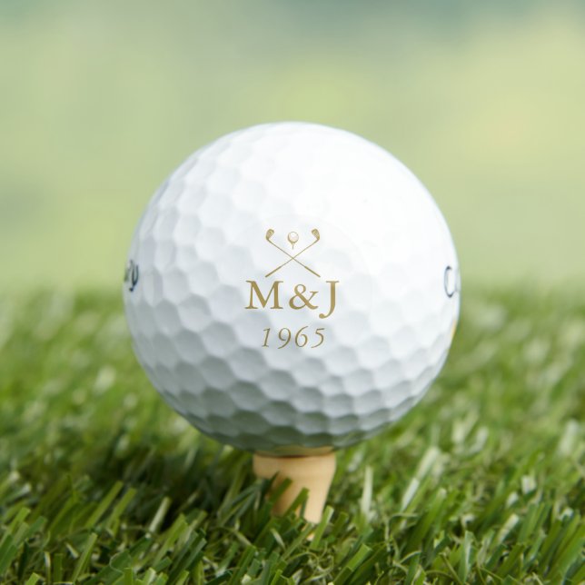 Custom Gold Monogram Wedding Anniversary Date Golf Balls (Insitu Tee)