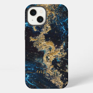 Custom Gold Navy Blue Marble Cell Phone 11 12 13 iPhone 13 Case