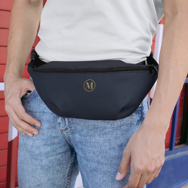 Custom Gold Navy Blue Monogram Clean Stylish Bum Bags (Creator Uploaded)