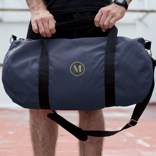 Custom Gold Navy Blue Monogram Initial Fitness Duffle Bag