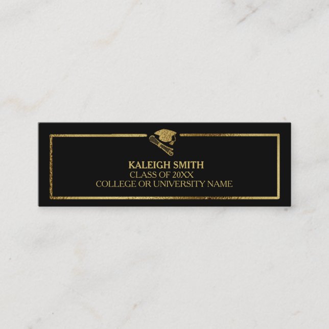 Custom Gold on Black Graduation Insert Name Card (Front)