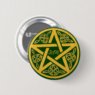 Custom Gold Pentagram Button With Celtic Knots