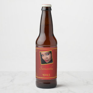 Custom Gold Photo Birthday Beer Bottle Label
