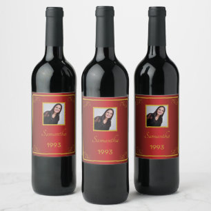 Custom Gold Photo Birthday Wine Label