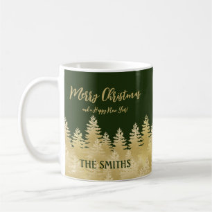 Custom Gold Pine Trees Christmas Coffee Mug