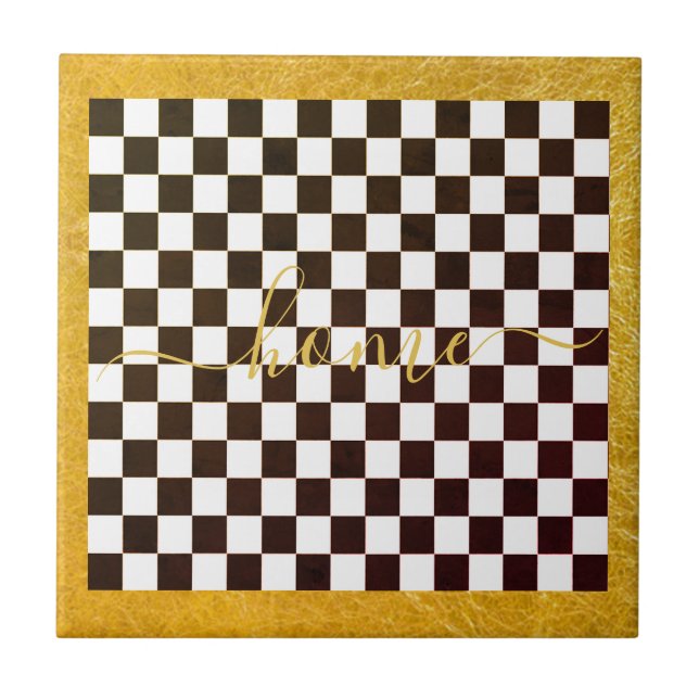 Custom Gold Porlien Courtly Check Home Decor Black Tile (Front)