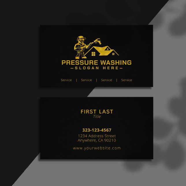 Custom Gold Pressure Washing Black Business Cards (Creator Uploaded)