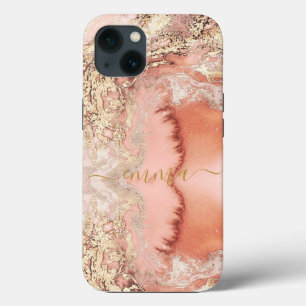 Custom Gold Rose Pink Marble Cell Phone 11 12 13 iPhone 13 Case