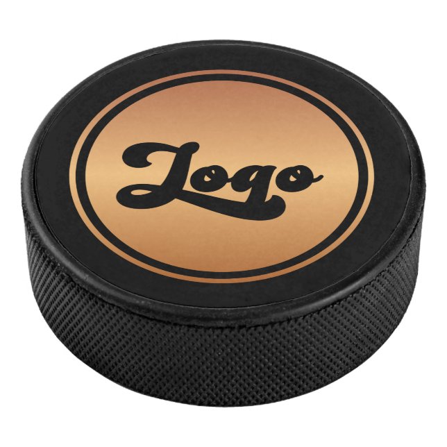 Custom Gold Round Business Logo Branded Black Hockey Puck (3/4)