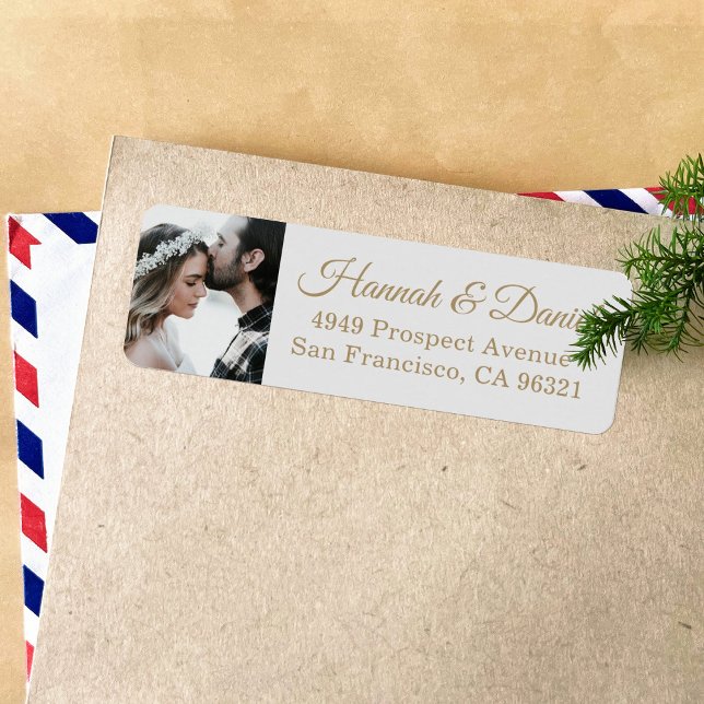 Custom Gold Script Photo Wedding Return Address (Creator Uploaded)