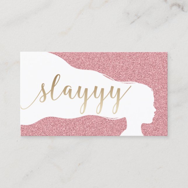 Custom Gold Script Rose Gold Glitter Salon Business Card (Front)