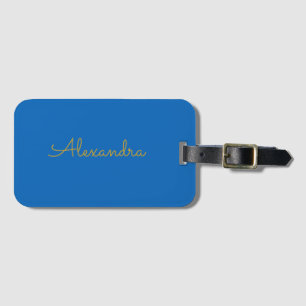 Custom Gold Script Turquoise Modern Minimalist Luggage Tag