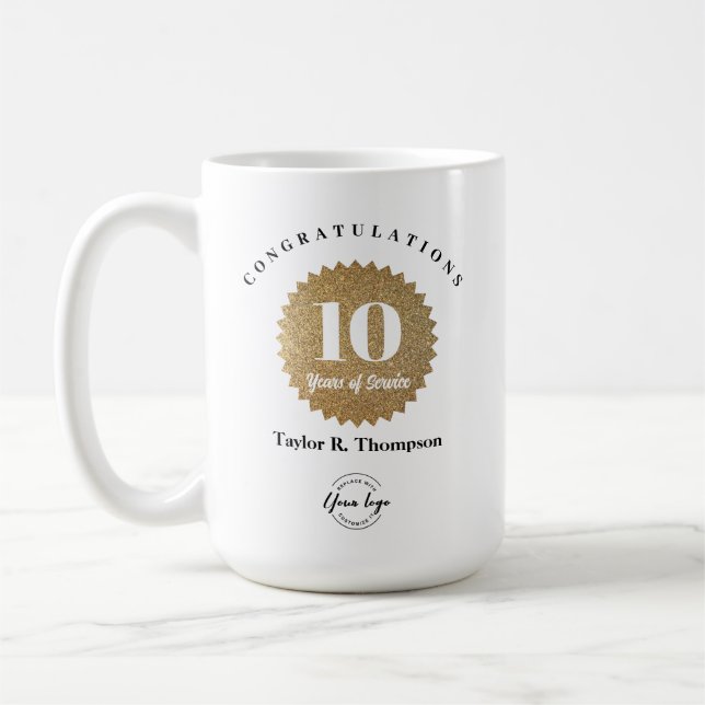 Custom Gold seal 10 years of Service Employe Award Coffee Mug (Left)