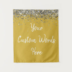 Custom Gold Silver White Birthday Party Photobooth Tapestry