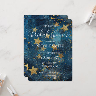 Custom Gold Stars Blue Bridal Shower Invitation