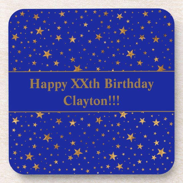 Custom Gold Stars With Message Birthday Party Coaster (Front)