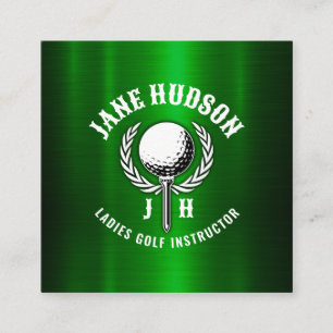 Custom Gold Stripes Golf Monogram Design Square Business Card