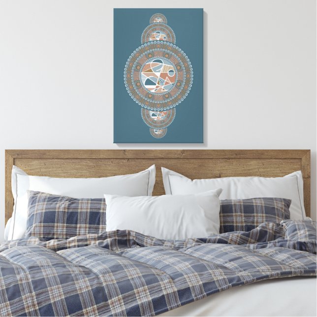 Custom Gold Teal Abstract Ornamental Mandala Wall Canvas Print (Insitu(Bedroom))