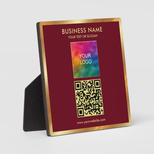 Custom Gold Text QR Code Upload Business Logo Plaque (Front)