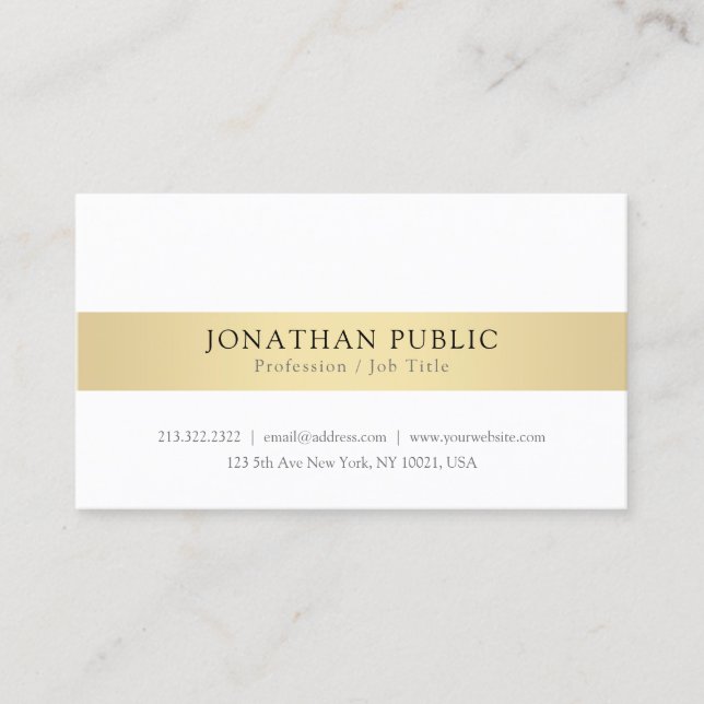 Custom Gold White Modern Elegant Simple Template Business Card (Front)
