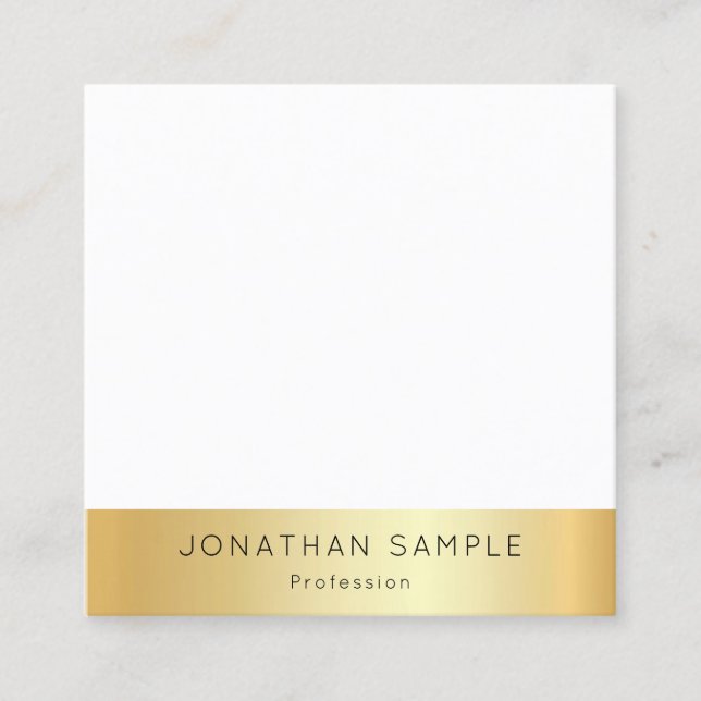 Custom Gold White Modern Elegant Simple Template Square Business Card (Front)