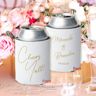 Custom Gold White Wedding Favour Can Cooler