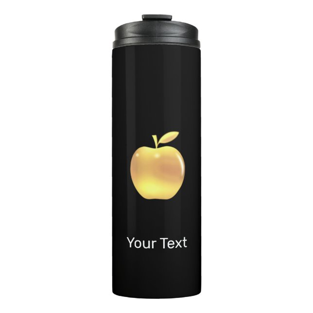 Custom golden apple image on black thermal tumbler (Front)
