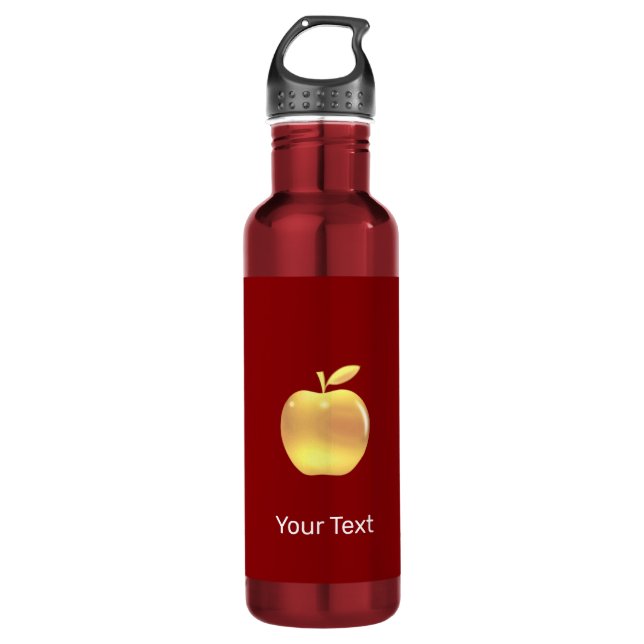 Custom golden apple image on red 710 ml water bottle (Front)