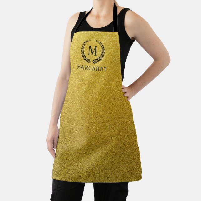 Custom Golden Black and Gold Glitter Monogram Apron (Insitu)