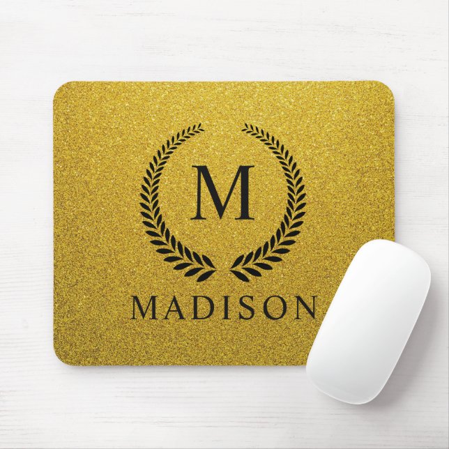 Custom Golden Black and Gold Glitter Monogram  Mouse Pad (With Mouse)
