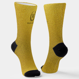 Custom Golden Black and Gold Glitter Monogram Socks