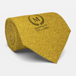 Custom Golden Black and Gold Glitter Monogram Tie