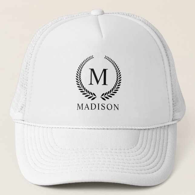 Custom Golden Black and Gold Glitter Monogram  Trucker Hat (Front)