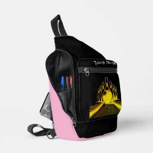 Custom Golden Bowling Team Logo Sling Bag