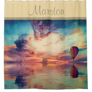 Custom Golden Hot Air Balloon Name Shower Curtain
