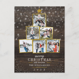 Custom Golden Photo Tree   Elegant Christmas Postcard