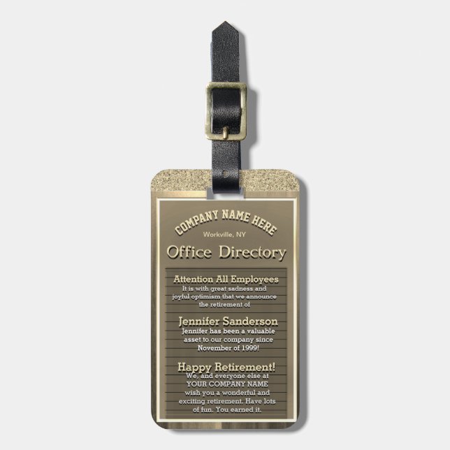 Custom Golden Retirement Sign Luggage Tag (Front Vertical)