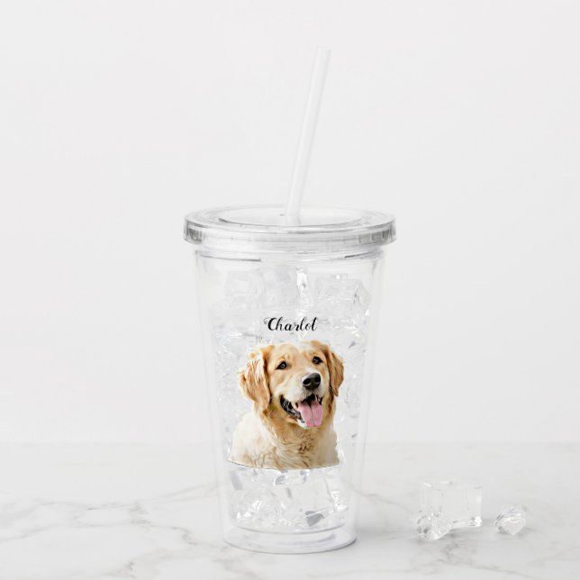 Custom Golden Retriever Dog Personalised Drawn Acrylic Tumbler (Back Ice)