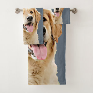 Custom Golden Retriever Dog Personalised Drawn Bath Towel Set