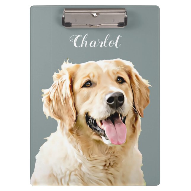 Custom Golden Retriever Dog Personalised Drawn Clipboard (Front)