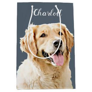 Custom Golden Retriever Dog Personalised Drawn Medium Gift Bag